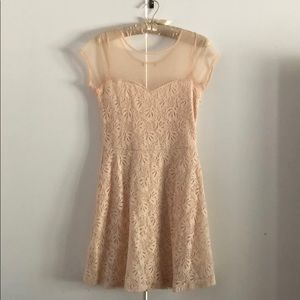 Blush Pink Lace Dress w/Sweetheart Neckline & Mesh
